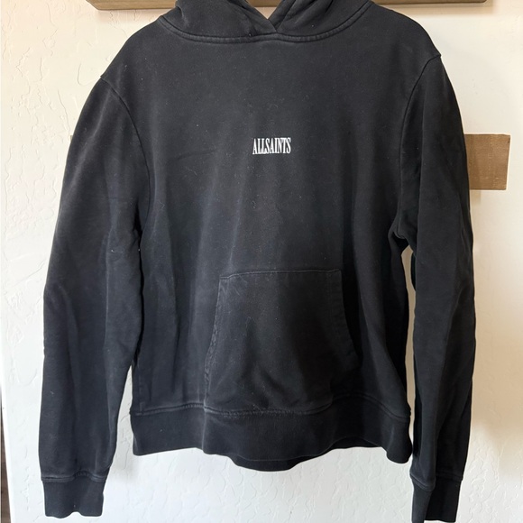 All Saints|Solid black hoodie pullover sweater with small simple logo•••Large - Picture 8 of 16